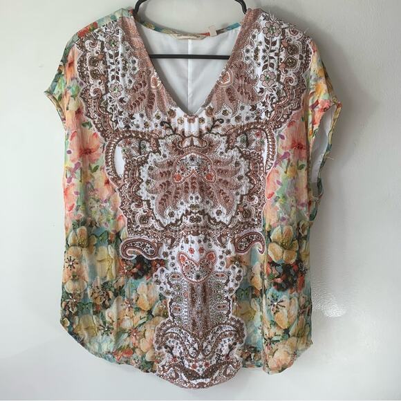 Soft Surroundings Boho Patria Beaded Tunic Yellow Top Sz PL *Missing Beads* - Picture 3 of 8